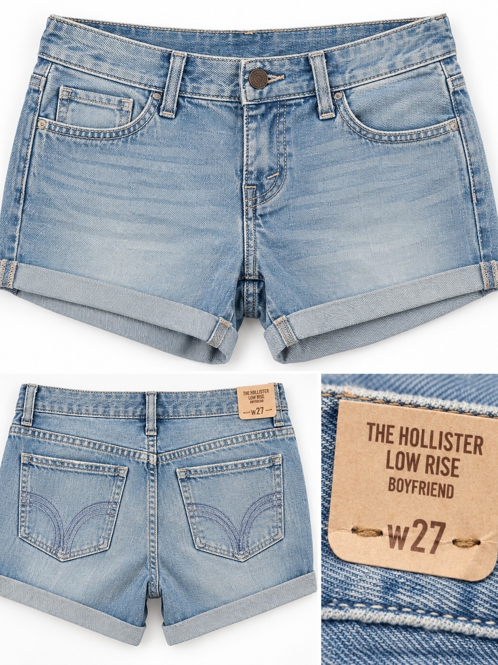 Hollister Light Blue Cuffed Low-Rise Denim Shorts